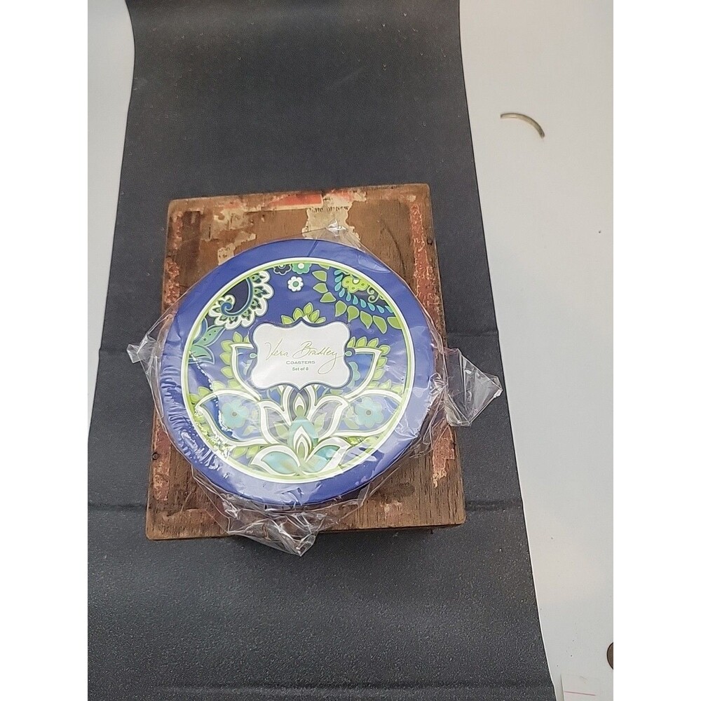 Vera Bradley Coaster Set In Tin Rhythm And Blues New NIB Gift Blue Green Paisley